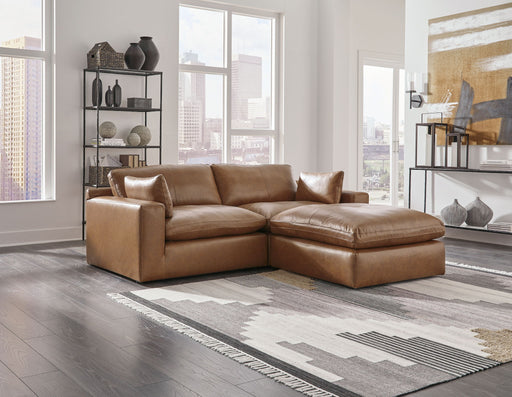 Emilia - 3 Pc. - 2-Piece Sectional Loveseat, Ottoman - Caramel Signature Design by Ashley®