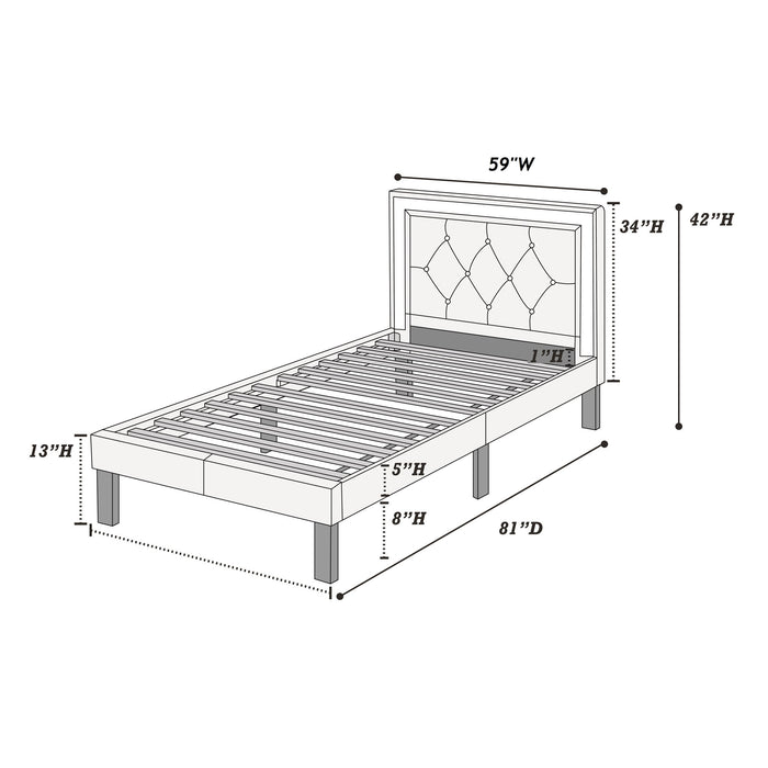 Glamours Style Bed With Diamond Tufted Padded Headboard Home Essentials