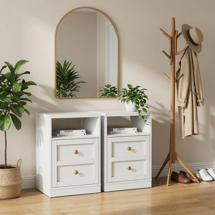 Nightstand With Door & Shelf, 2 Drawer Side Table Home Essentials