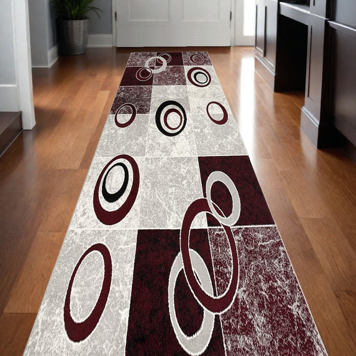13' Runner Abstract Dhurrie Runner Rug - Red