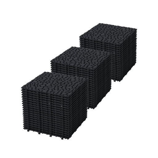 Interlocking Deck Tiles Plastic Waterproof Outdoor All Weather Anti-Slip Bathroom Shower Balcony Porch Strong Weight Capacity Upto 440 Lbs, Pebble Stone Pattern Daily Nest