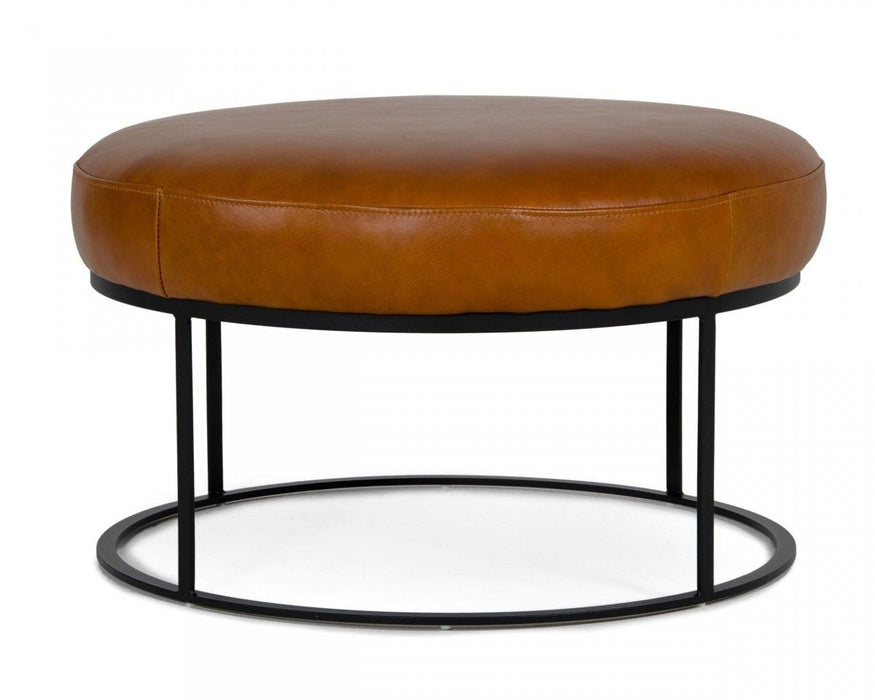 Faux Leather Ottoman - Camel / Black