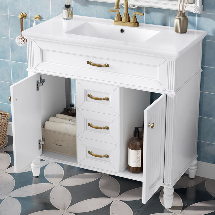 Bathroom Vanity With Sink, Flip-Out Top Drawer, Soft Close Doors, 2 Storage Drawers Hearth and Haven
