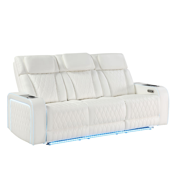 Electra - Power Reclining Sofa With Power Headrests, Drop Down Table, Reading Light, Massage, LED Lighting And USB Control Matrix Furniture Group