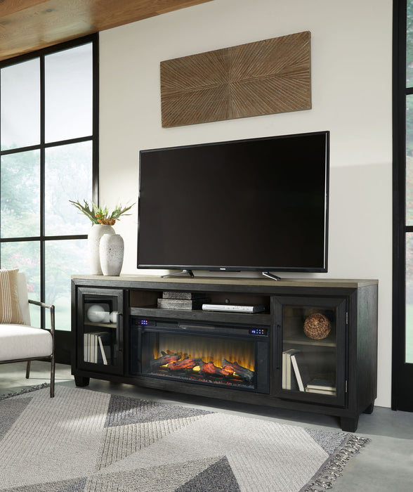 Foyland - 83" TV Stand With Electric Infrared Fireplace Insert - Black / Brown Signature Design by Ashley®