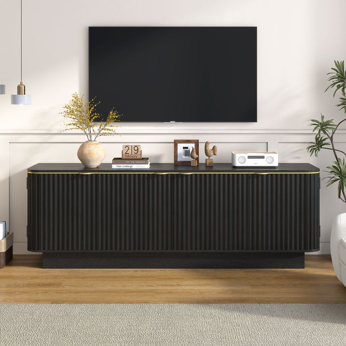TV Stand, Fluted Media Console With Adjustable Shelves And Cable Holes Hearth and Haven