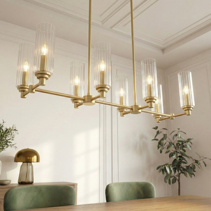 Willow - 8 Lights Island With Clear Ribbed Pendant Lamp Satin - Antique Brass / Clear / Gold Ashcroft Furniture