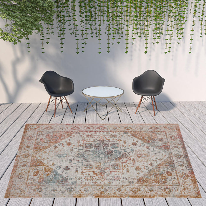 9' X 12' Abstract Stain Resistant Outdoor / Indoor Area Rug - Beige