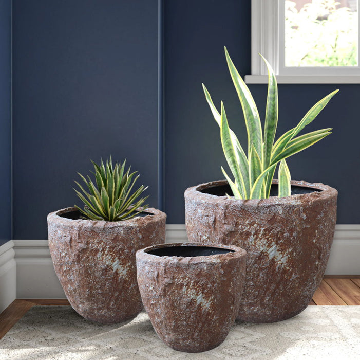 Set Of Three Indoor Outdoor Round Pot Planter - Stone