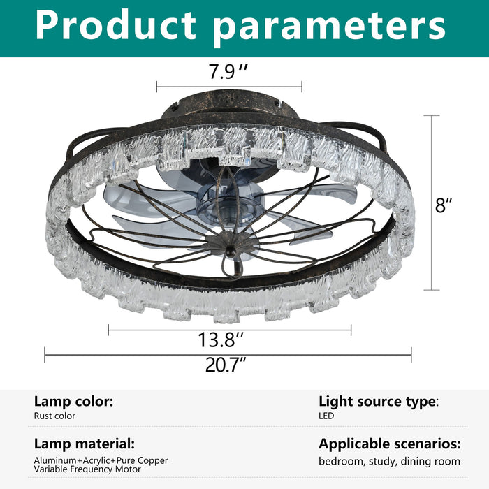 21" Caged Ceiling Fan With Remote Controlled Acrylic LED Lights - Antique Black Daily Nest