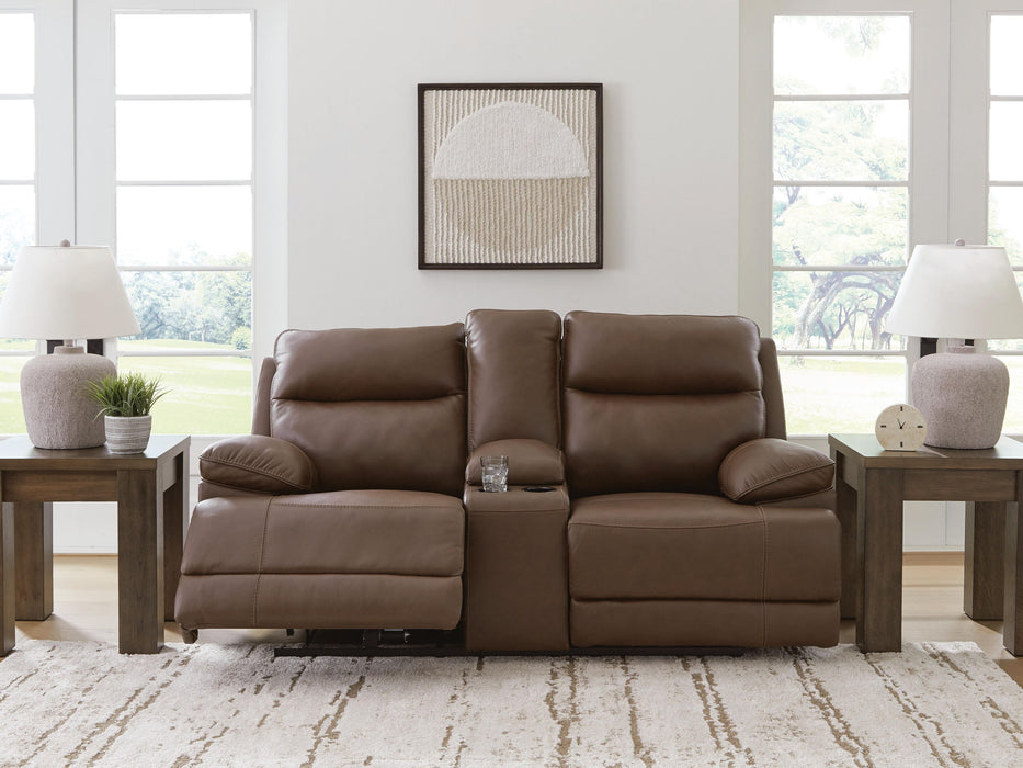Vonryan - Power Reclining Loveseat With Console / Adj Headrest - Tobacco Signature Design by Ashley®