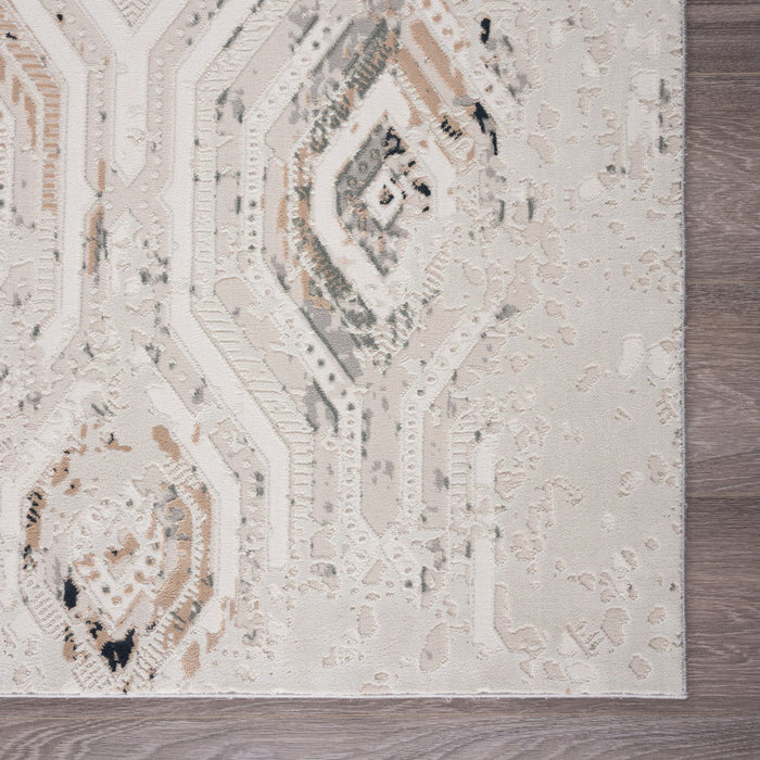 9' x 12' Abstract Distressed Polyester Area Rug - Cream