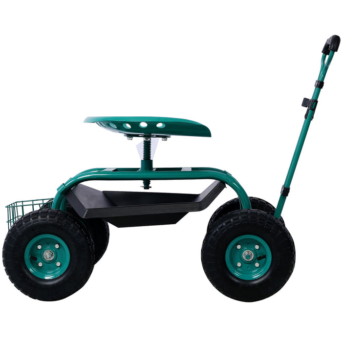 Rolling Garden Scooter Cart Seat With Wheels, 360 Swivel Seat, Tool Tray Daily Nest