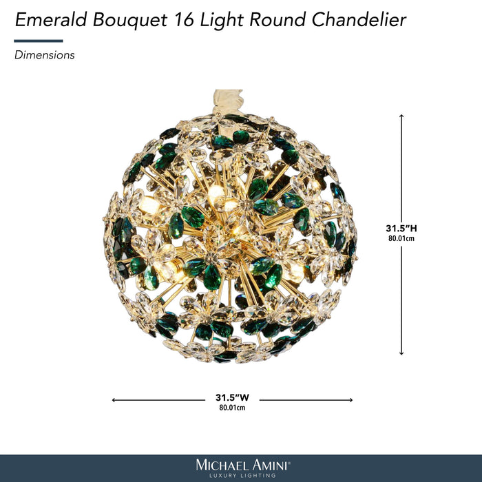 Michael Amini Lighting - Emerald Bouquet 16-Light Round Crystal Chandelier - Gold Michael Amini