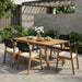 Outdoor 7 Pieces Patio Slat Design Acacia Upholstered Dining Set Noble House