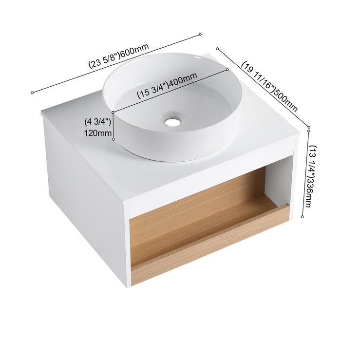 Floating Bathroom Vanity With Glossy Round Vessel Sink Home Essentials