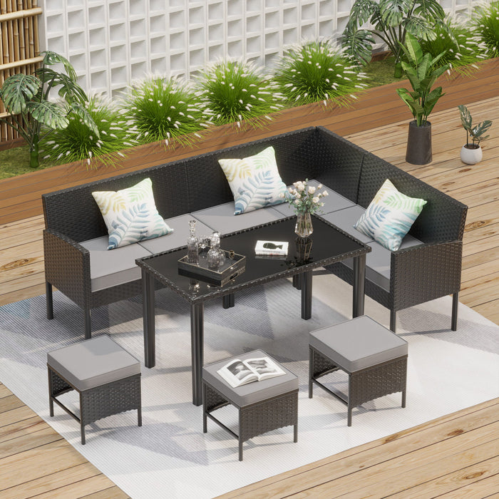 7 Piece Outdoor Furniture Set Waterproof Cushions Glass Table