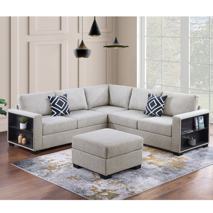 Contemporary Sectional Sofa 4 Piece Set With Built In Shelves L - Shaped Design Home Essentials