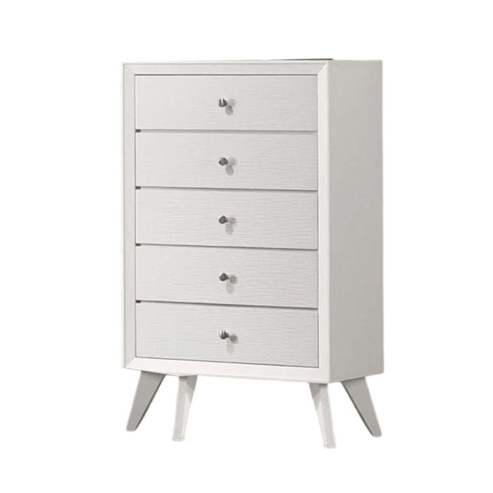 1 Piece Chest With Angled Legs, Wave Texture, Round Knobs - White