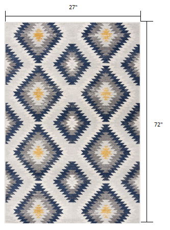 2' x 6' Ikat Kilim Area Rug - Blue