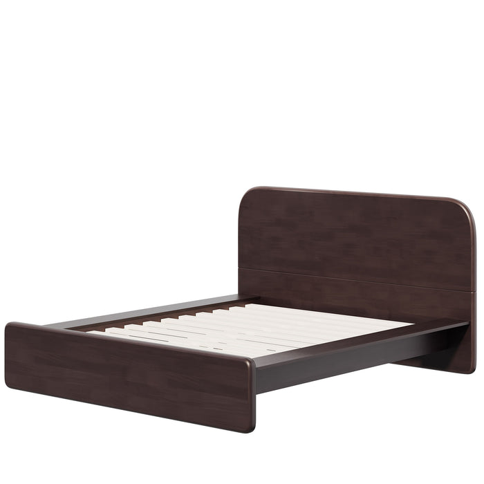 Queen Size Platform Bed Frame With Rounded Headboard - Walnut Noble House