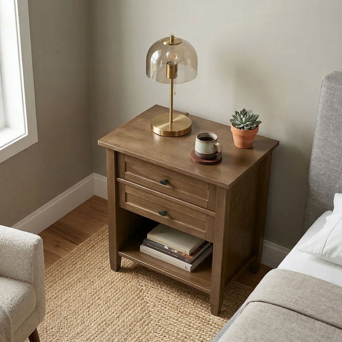 Warm Shaker - Bedside Table With 2 Drawers - Brown Simpli-Home
