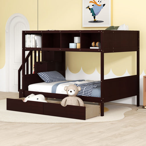 Bunk Bed With Shelfs, Storage Staircase And 2 Drawers DreamHaus
