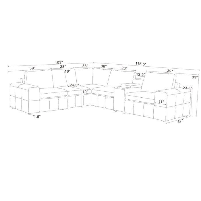 Modular Sectional With Large Square Arms Home Essentials