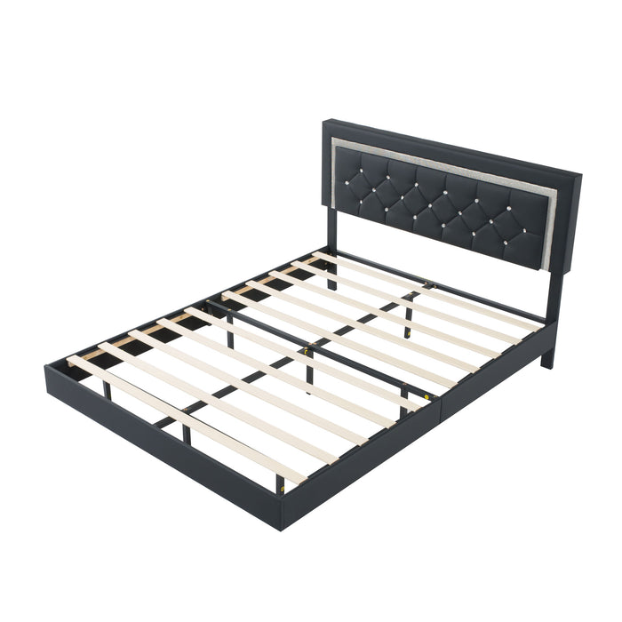 Platform Bed Frame With Adjustable Upholstered Headboard, RGB LED Lights, No Box Spring Needed Home Essentials