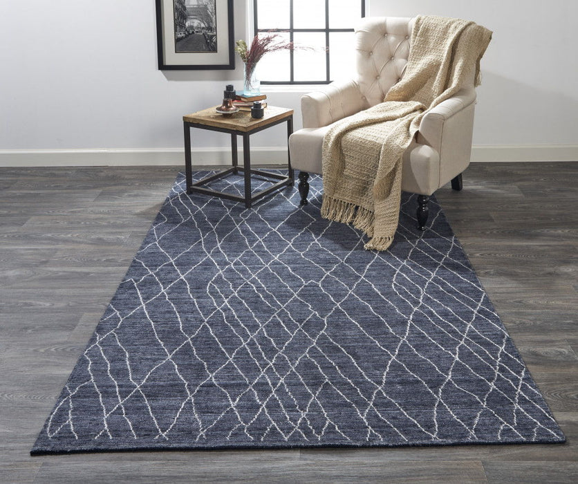 Abstract Hand Woven Area Rug - Blue And Ivory - 4' X 6'