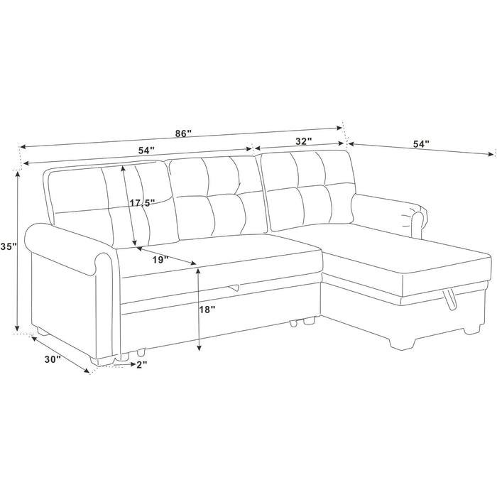 Upholstered Sleeper Sofa With Reversible Storage Chaise Home Essentials