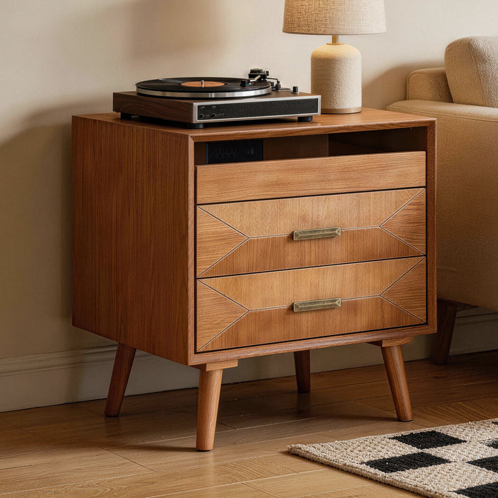 Nightstand With Charging Station, 2 Drawers And Open Shelf, USB / Type C Ports Home Essentials