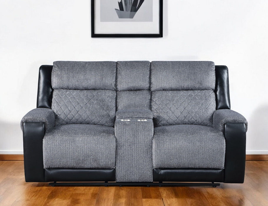 Faux Leather And Microfiber Manual Reclining Loveseat With Storage - Gray And Black