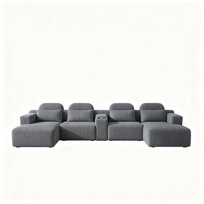 U-Shaped Sectional Sofa With Chaise Lounge And Cup Holders Home Essentials