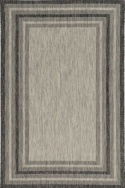 8' X 11' Machine Woven UV Treated Bordered Indoor / Outdoor Area Rug - Gray