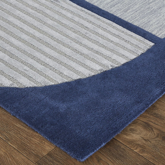 Geometric Tufted Handmade Area Rug - Blue And Silver Wool - 12' X 15'
