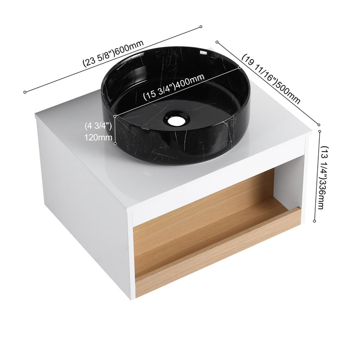 Floating Bathroom Vanity With Vessel Sink With Open Shelf Storage Home Essentials
