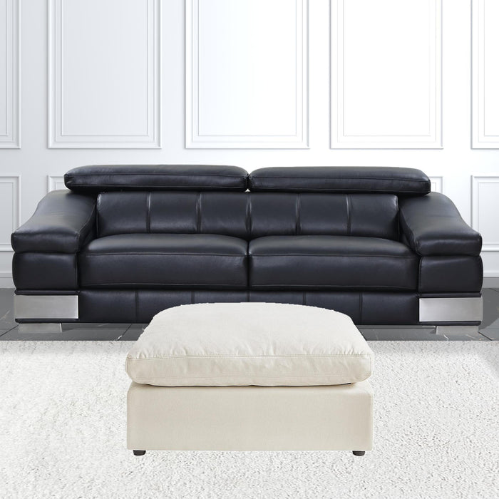 Linen Ottoman - White / Black