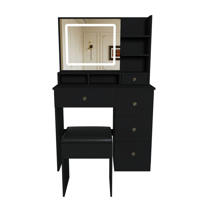 Vanity Desk With Mirror, 3 Color Lighting And Stool Home Essentials