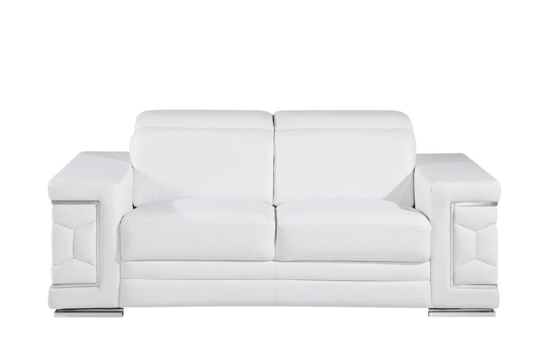 Genuine Leather Love Seat - White / Silver