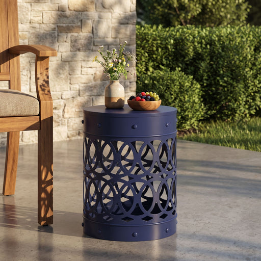 Outdoor Metal Large End Table, Modern Design Noble House