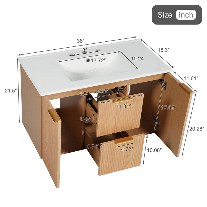 Modern Wall Mounted Bathroom Vanity, Soft Close Doors Hearth and Haven
