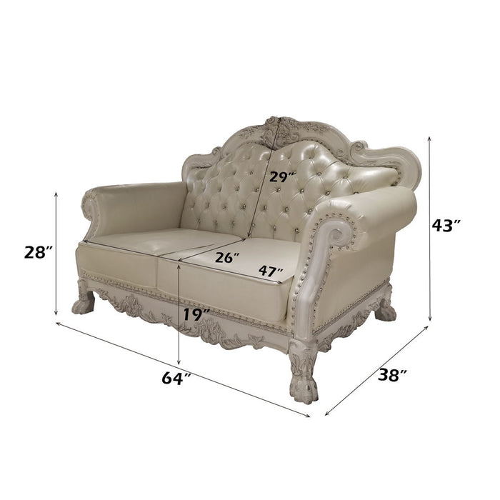 Dresden - Loveseat With 3 Pillows - Synthetic Leather & Bone White ACME