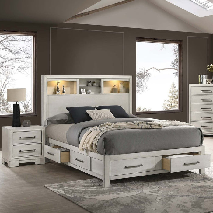 Bed Set With Storage Drawers, Open Shelves, And Built In LED Lighting Home Essentials