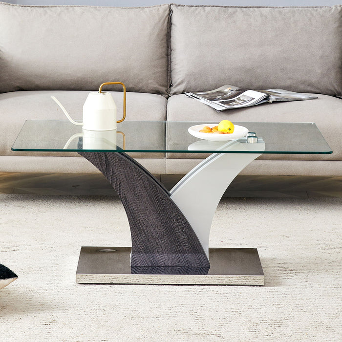 Artistic Rectangular Coffee Table With Tempered Glass Countertop Home Essentials