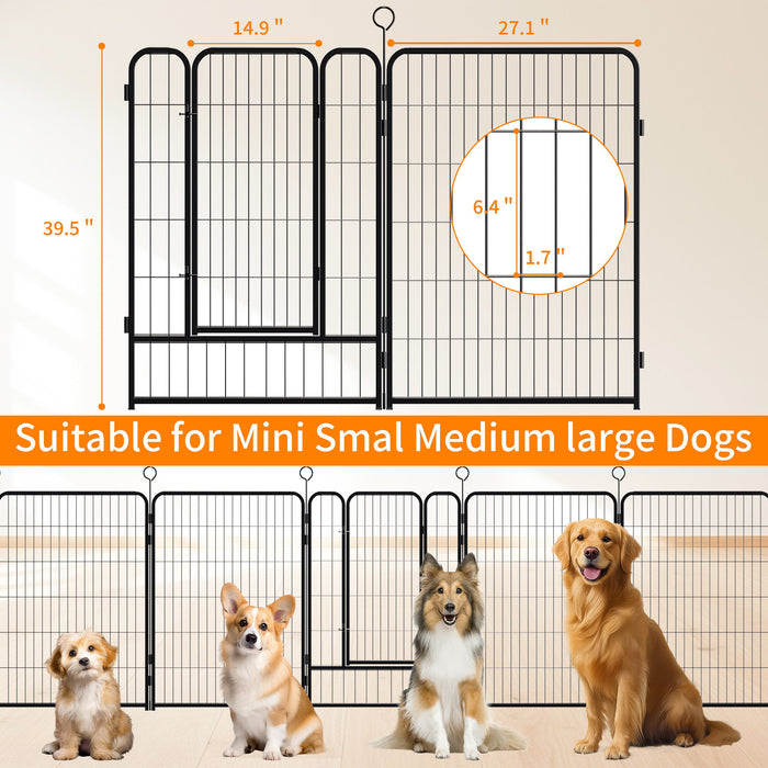 Dog Playpen, 16 Panels Pet Exercise Pen Indoor / Outdoor Fence With Anti Skid Base - Black Daily Nest