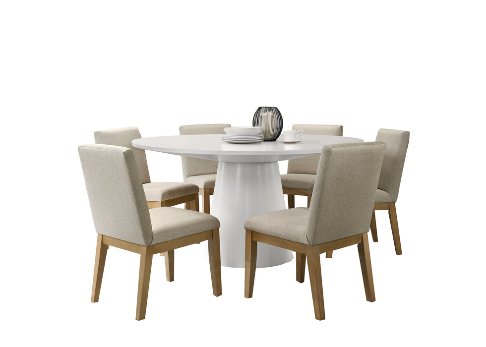 Jasper - White 7 Piece 59"W Round Dining Table Set With Driftwood Finish Chairs