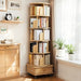 6 Tier Rotating Bookshelf With Wheels And Drawer, 360° Spinning Design, Space Saving Storage, For Home - Wood Home Essentials