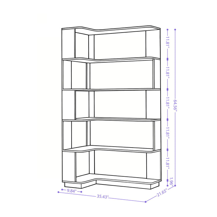 L-Shaped Corner Bookshelf 90Cm Extended Size 5 Tier Freestanding Display Shelf With Anti Tip Safety Features - Light Gray Home Essentials