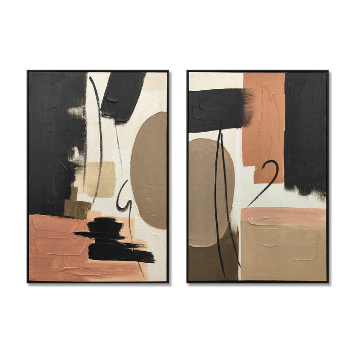 Framed Wall Art, Textured Canvas Painting, Decor For Living Room (Set of 2) - Terracotta Daily Nest